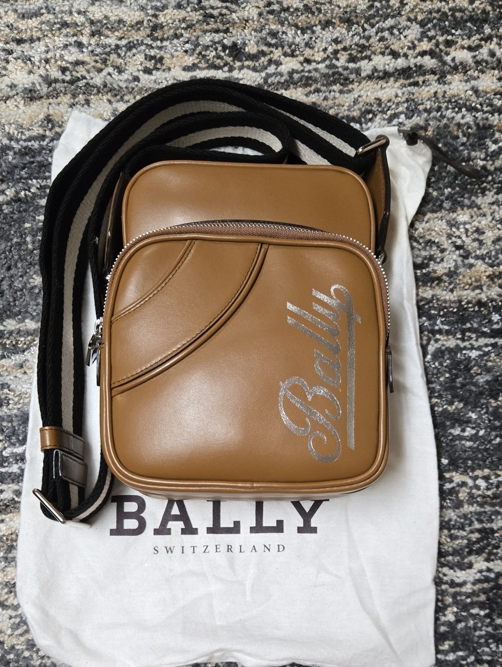 Bally Brown Leather Messenger Bag with Silver Script